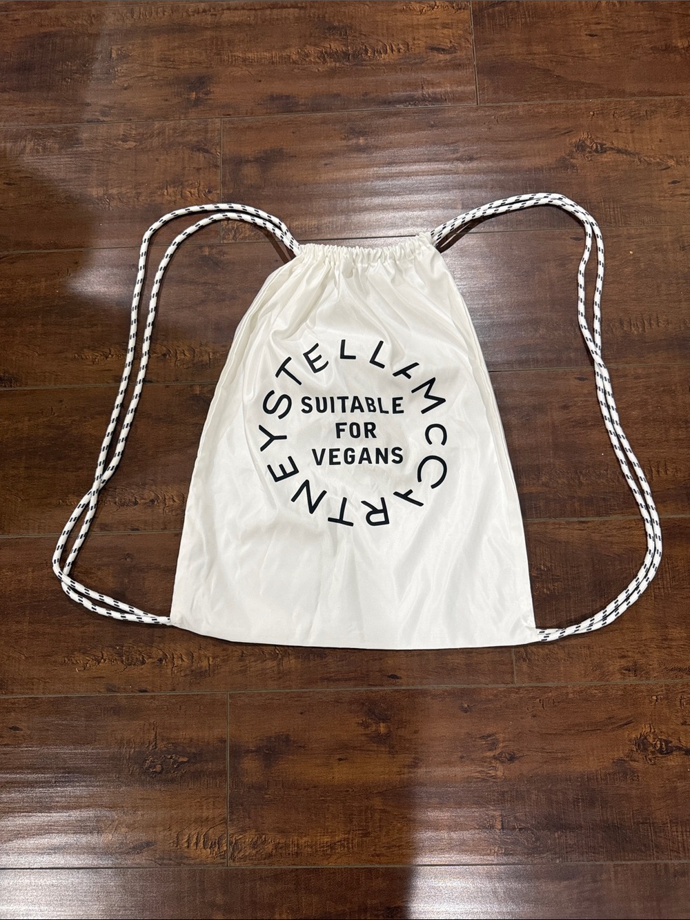 Stella McCartney White Drawstring Backpack with Black Logo